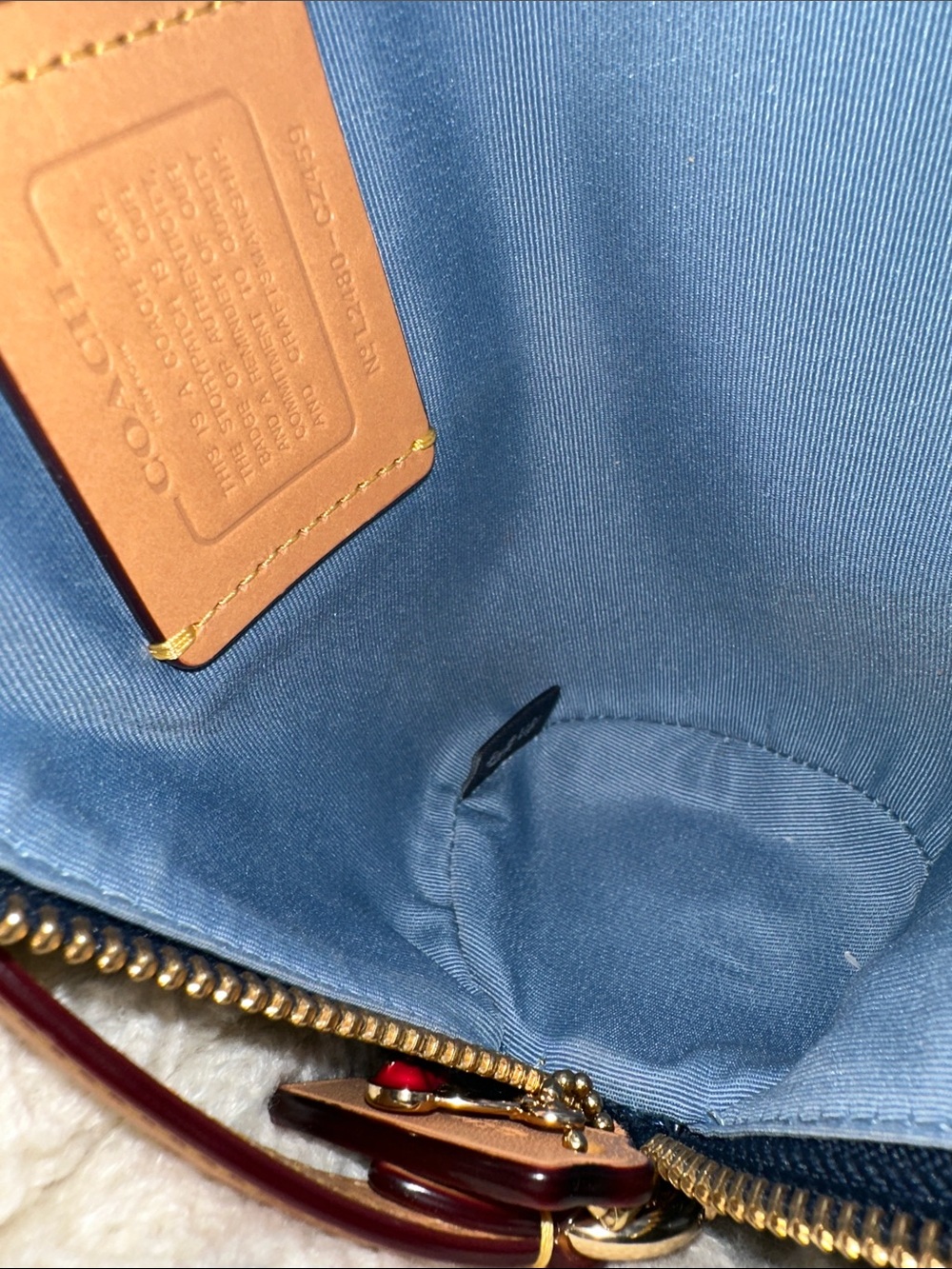 Coach Denim Signature Mini Barrel Bag with Tan Leather Strap - Picture 13 of 16